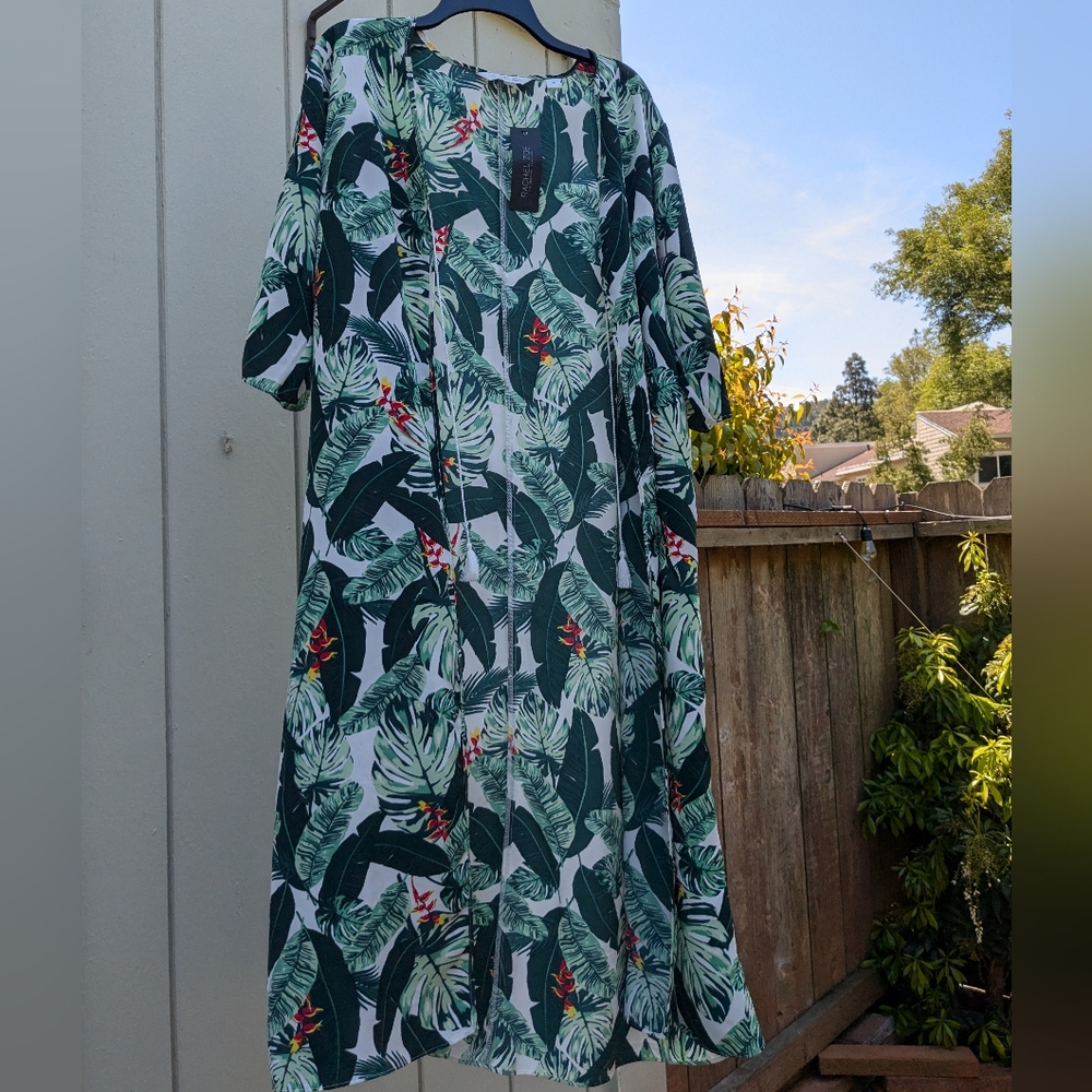 Tropical leaves Cover-up Duster Caftan